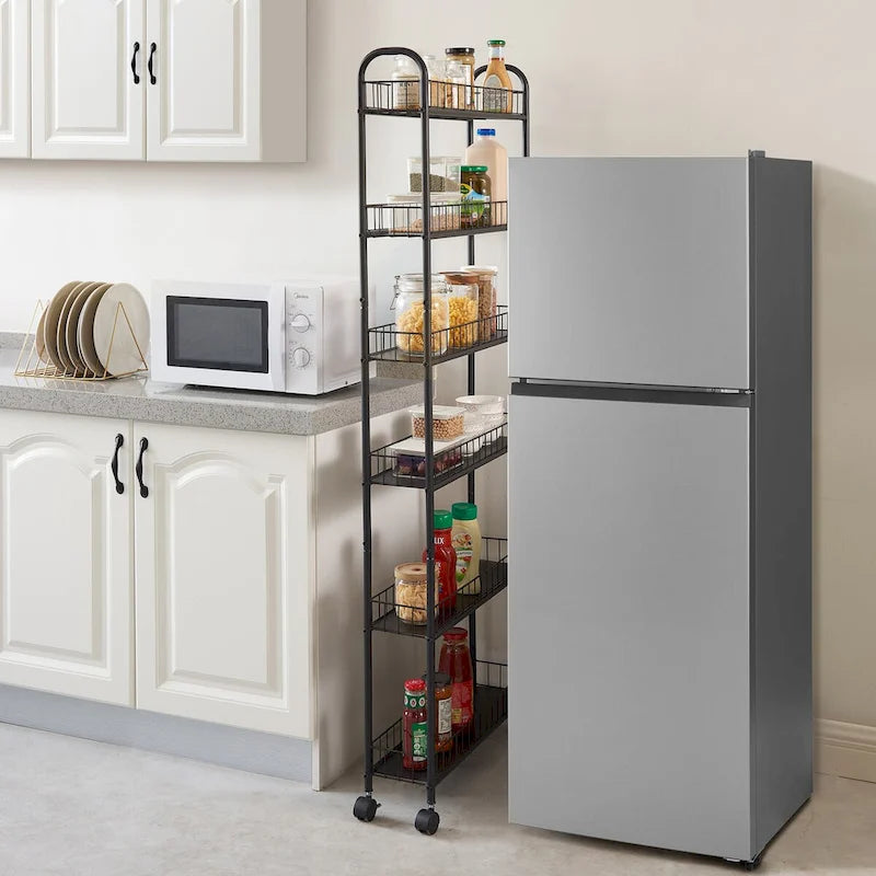 Carrello contenitore stretto a 6 ripiani, mobile e scorrevole con ruote - 6D x 22.8W x 61H