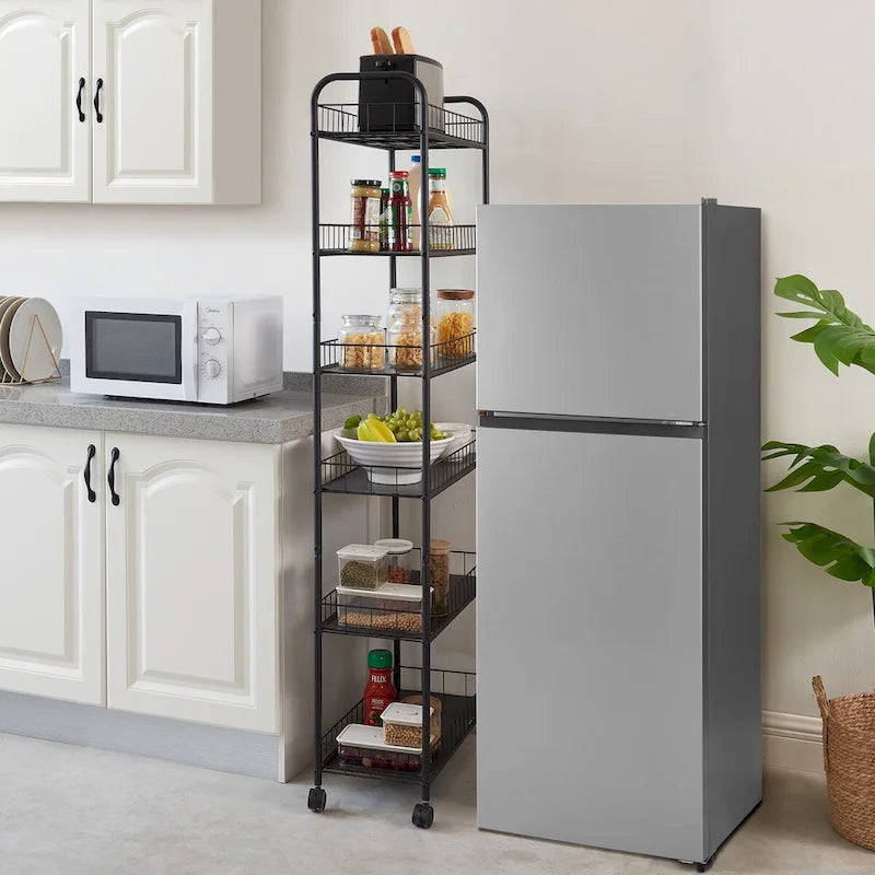 Carrello contenitore stretto a 6 ripiani, mobile e scorrevole con ruote - 6D x 22.8W x 61H