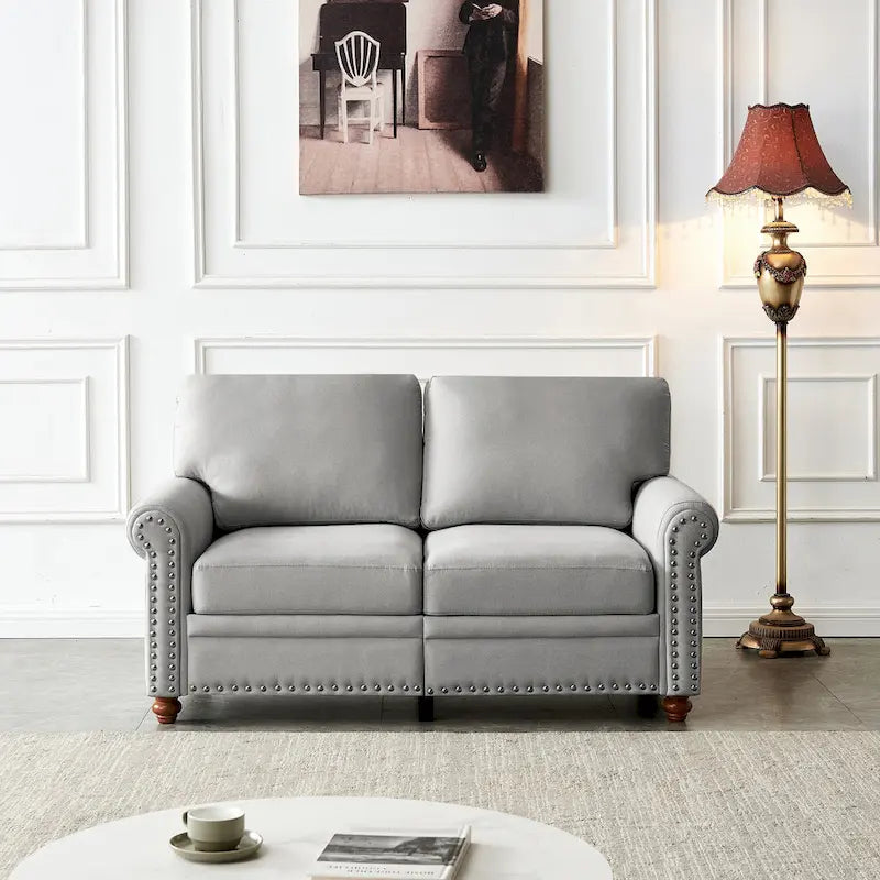 Sofa tapicerowana tkaniną lnianą ze schowkiem