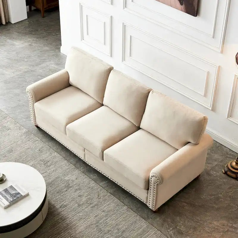 Sofa tapicerowana tkaniną lnianą ze schowkiem