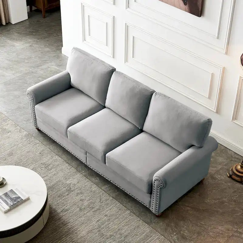 Sofa tapicerowana tkaniną lnianą ze schowkiem