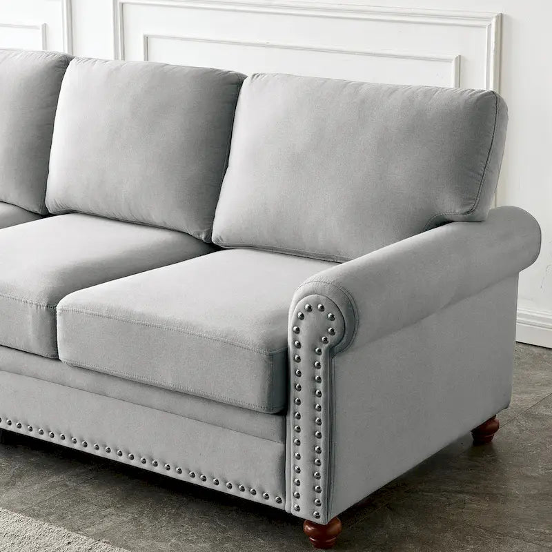 Sofa tapicerowana tkaniną lnianą ze schowkiem