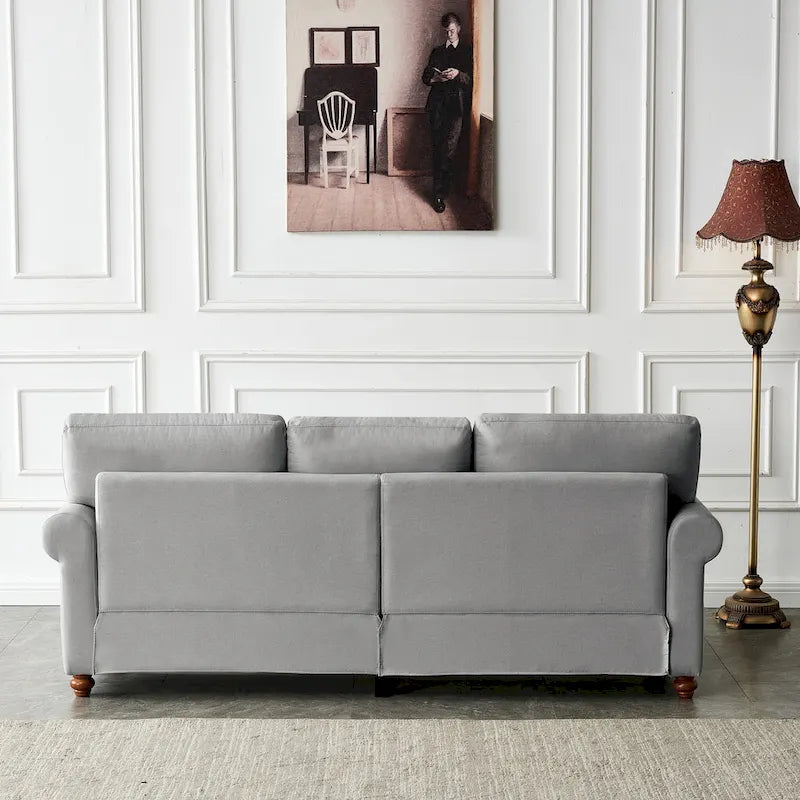 Sofa tapicerowana tkaniną lnianą ze schowkiem