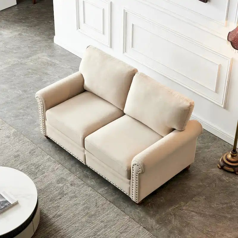 Sofa tapicerowana tkaniną lnianą ze schowkiem