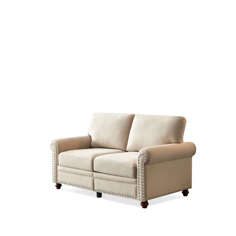 Sofa tapicerowana tkaniną lnianą ze schowkiem