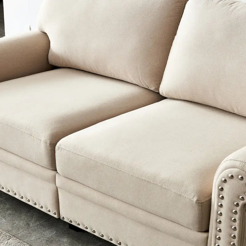 Sofa tapicerowana tkaniną lnianą ze schowkiem