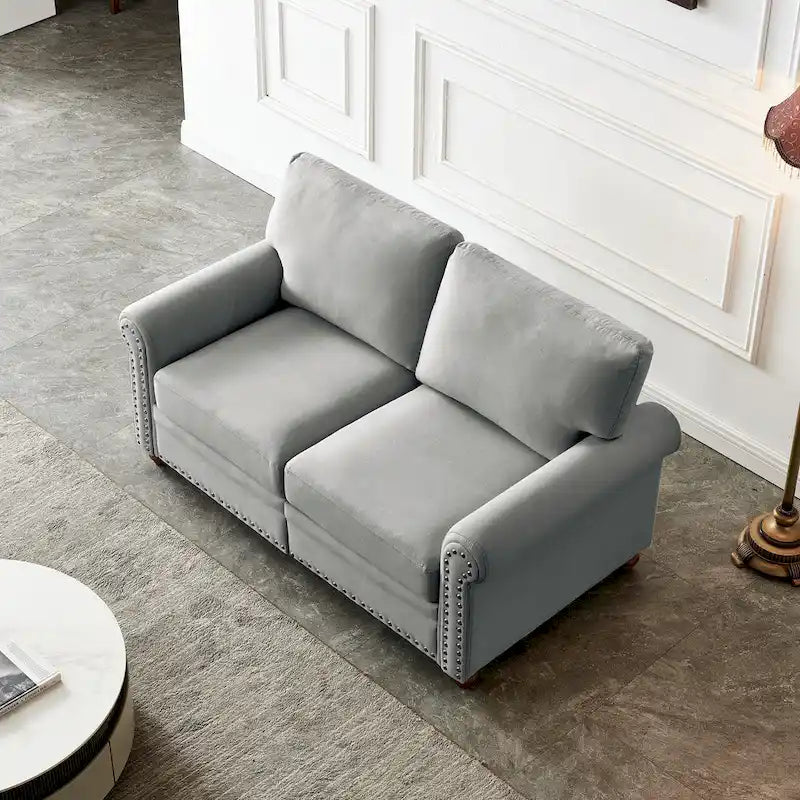 Sofa tapicerowana tkaniną lnianą ze schowkiem