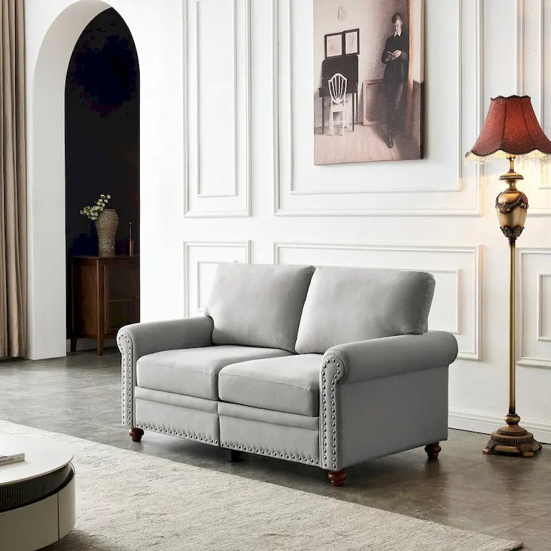 Sofa tapicerowana tkaniną lnianą ze schowkiem