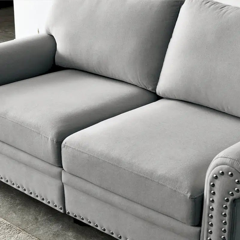 Sofa tapicerowana tkaniną lnianą ze schowkiem