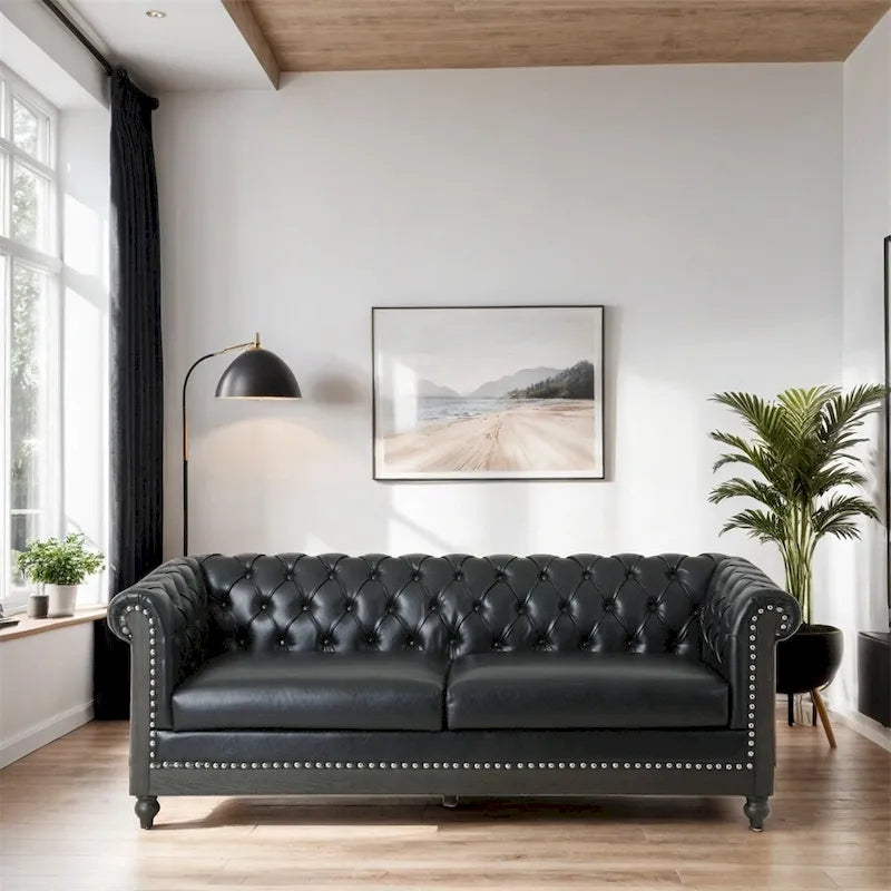 Vintage-style PU sofa (with wooden frame and legs)
