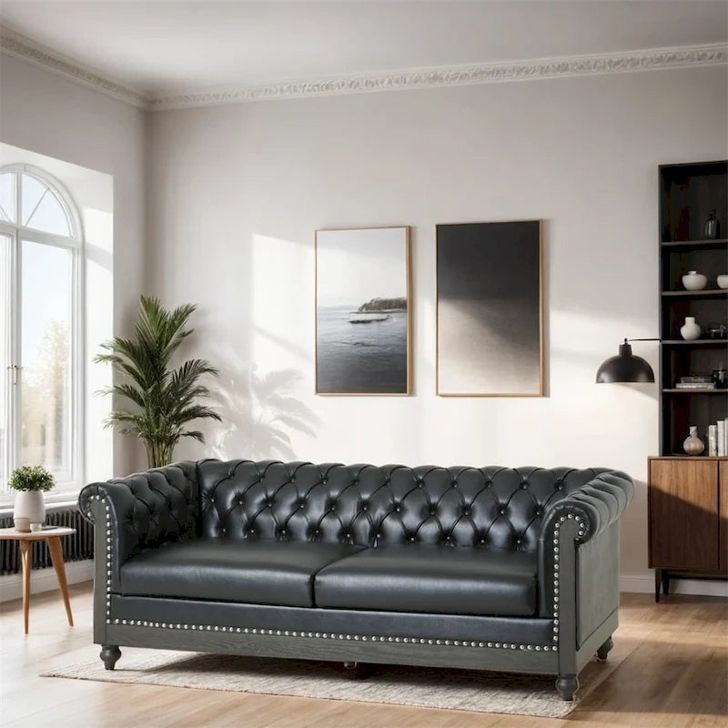 Vintage-style PU sofa (with wooden frame and legs)