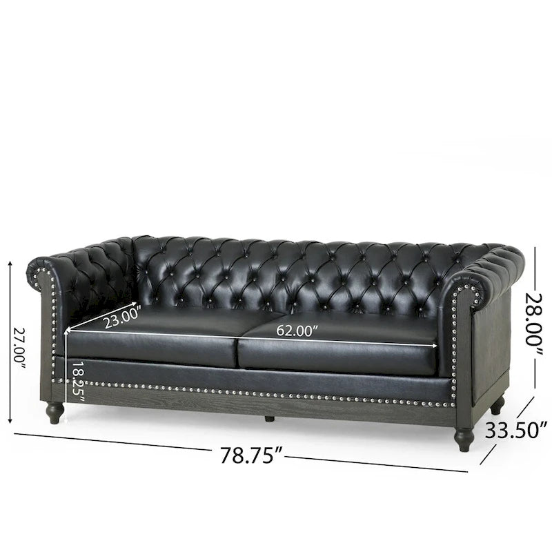 Vintage-style PU sofa (with wooden frame and legs)