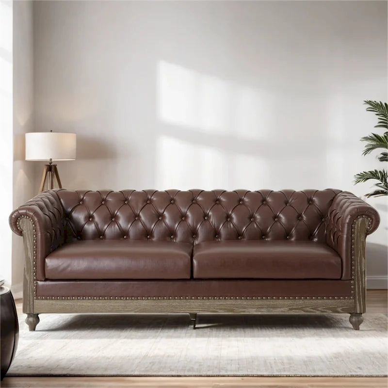 Vintage-style PU sofa (with wooden frame and legs)