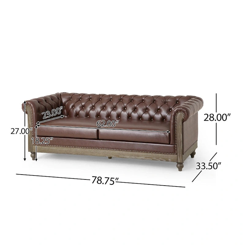 Vintage-style PU sofa (with wooden frame and legs)