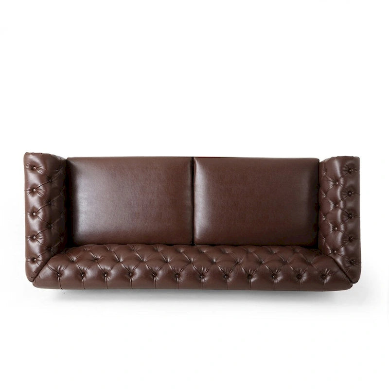 Vintage-style PU sofa (with wooden frame and legs)