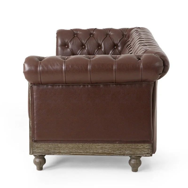 Vintage-style PU sofa (with wooden frame and legs)