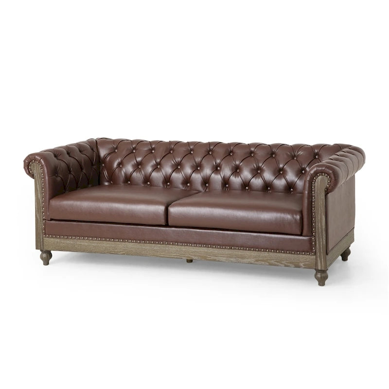 Vintage-style PU sofa (with wooden frame and legs)