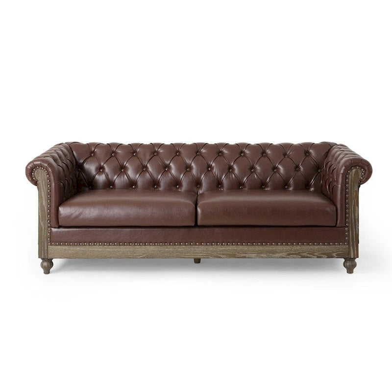 Vintage-style PU sofa (with wooden frame and legs)