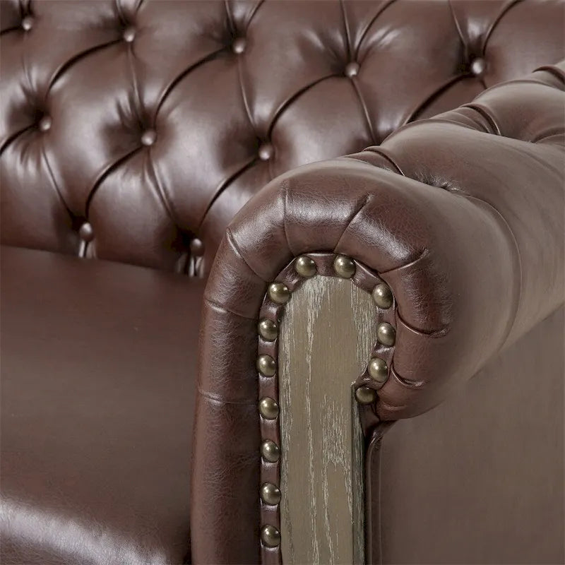 Vintage-style PU sofa (with wooden frame and legs)