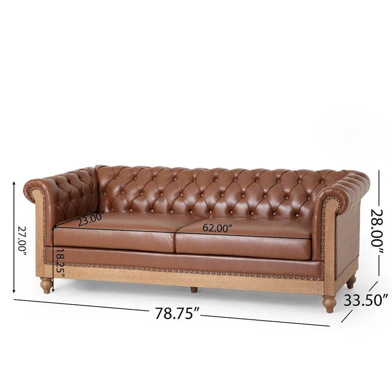 Vintage-style PU sofa (with wooden frame and legs)