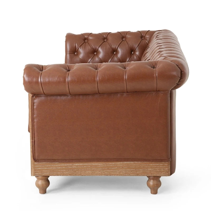 Vintage-style PU sofa (with wooden frame and legs)