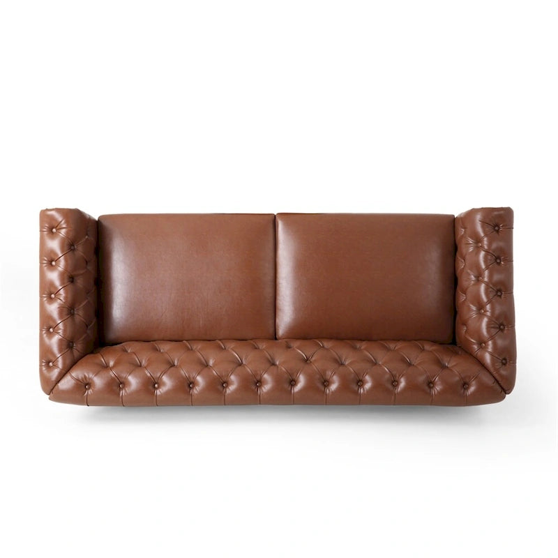 Vintage-style PU sofa (with wooden frame and legs)