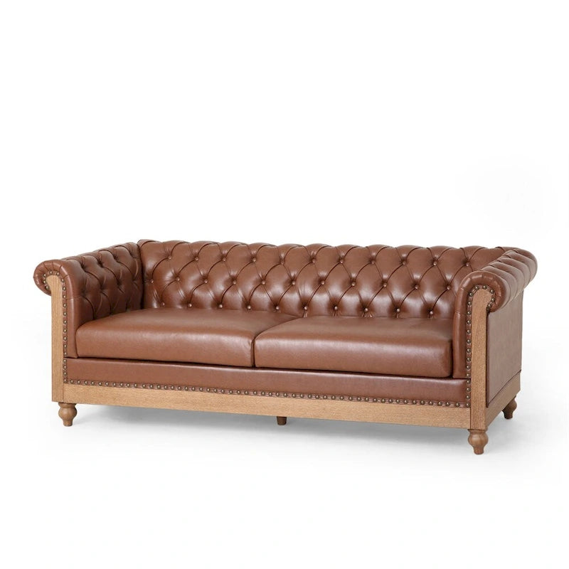 Vintage-style PU sofa (with wooden frame and legs)
