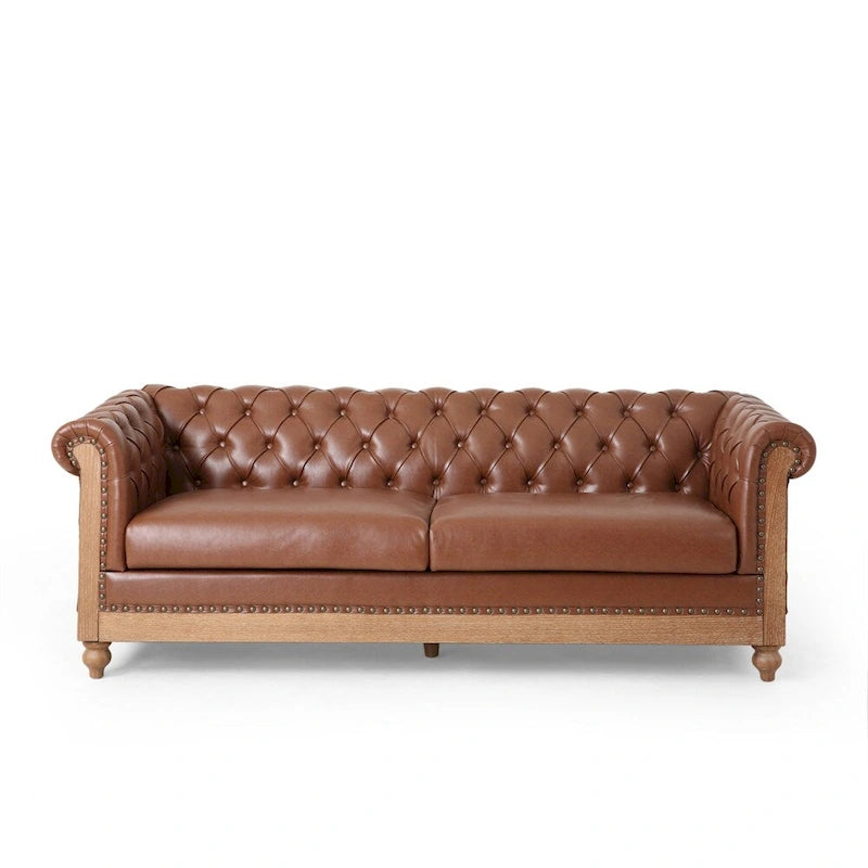 Vintage-style PU sofa (with wooden frame and legs)