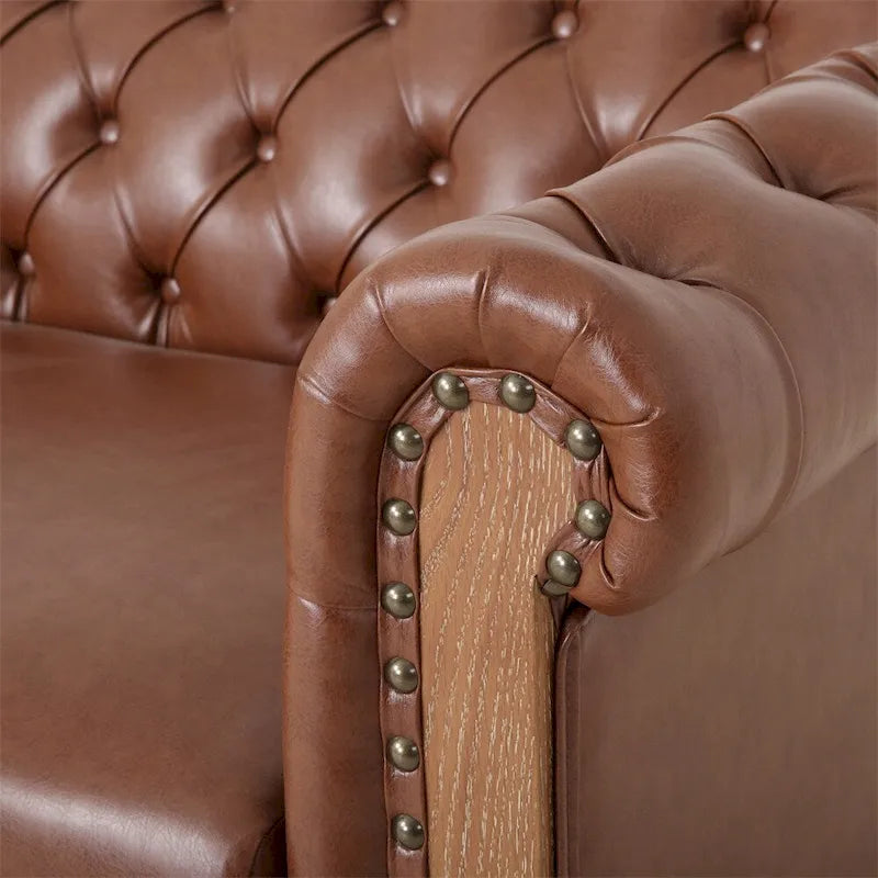 Vintage-style PU sofa (with wooden frame and legs)