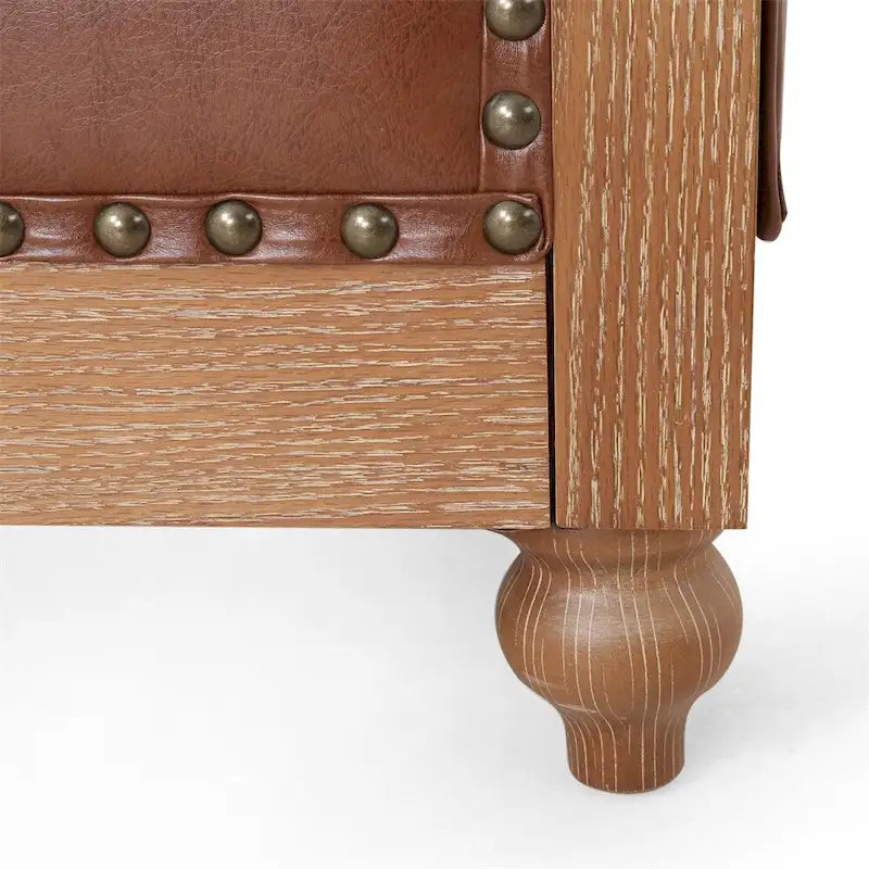 Vintage-style PU sofa (with wooden frame and legs)