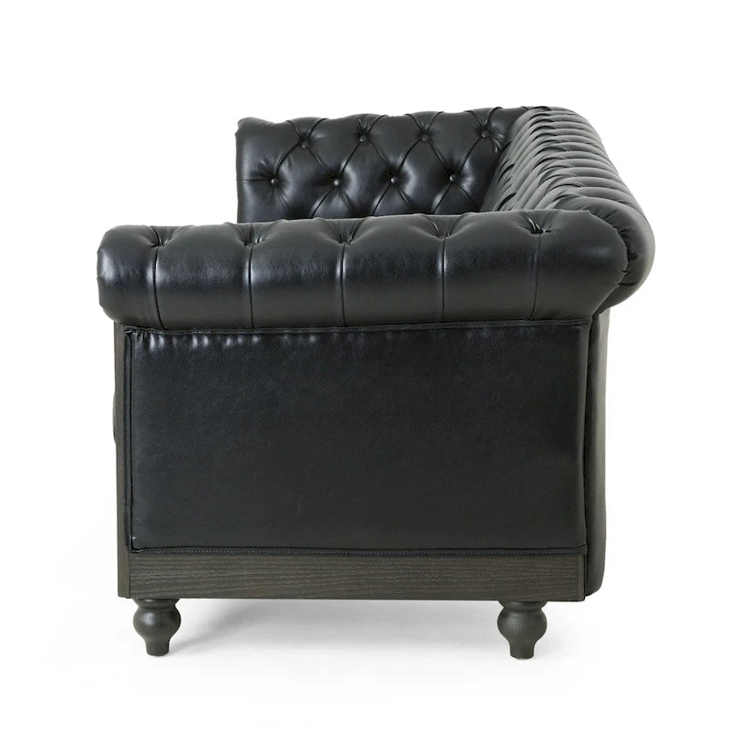 Vintage-style PU sofa (with wooden frame and legs)