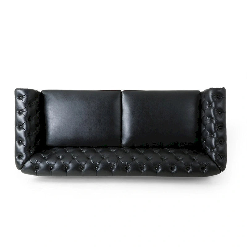 Vintage-style PU sofa (with wooden frame and legs)