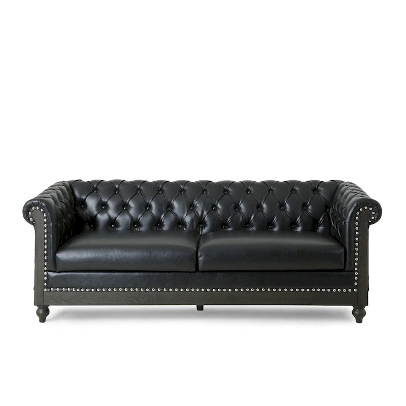 Vintage-style PU sofa (with wooden frame and legs)