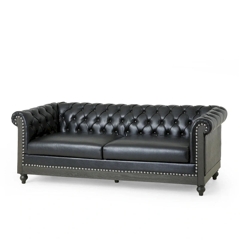 Vintage-style PU sofa (with wooden frame and legs)