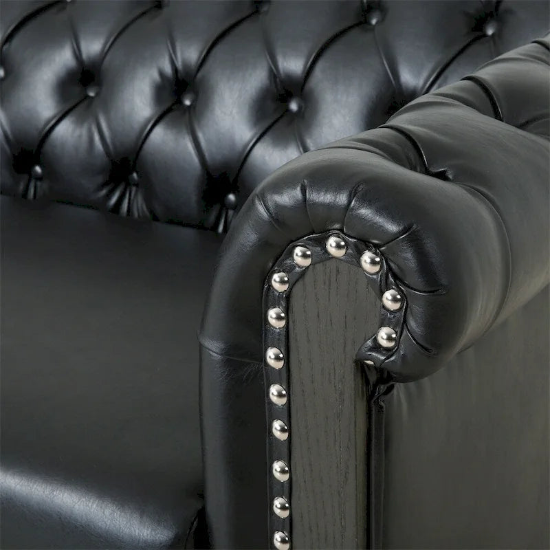 Vintage-style PU sofa (with wooden frame and legs)