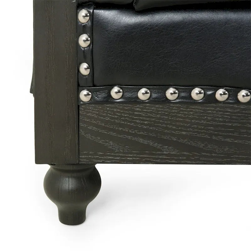 Vintage-style PU sofa (with wooden frame and legs)