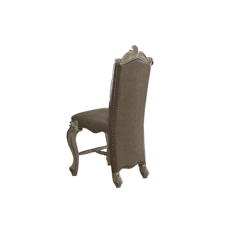 Faux Leather Upholstered Wooden Counter Height Chair with Nail head Trim, Gray and White, Set of Two