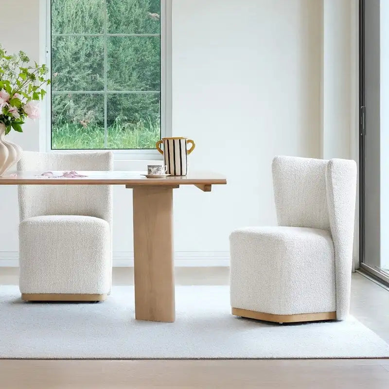 Modern Dining Chairs with Casters&Wood Base Set of 2