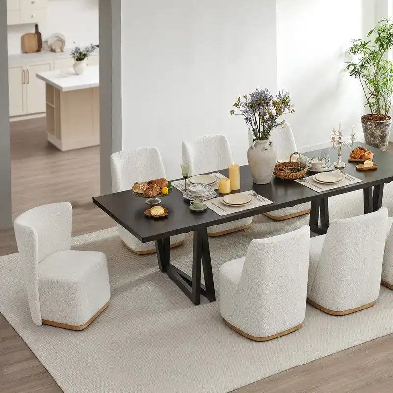 Modern Dining Chairs with Casters&Wood Base Set of 2