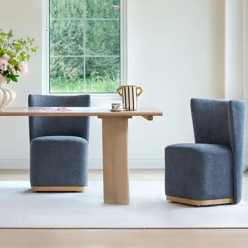 Modern Dining Chairs with Casters&Wood Base Set of 2