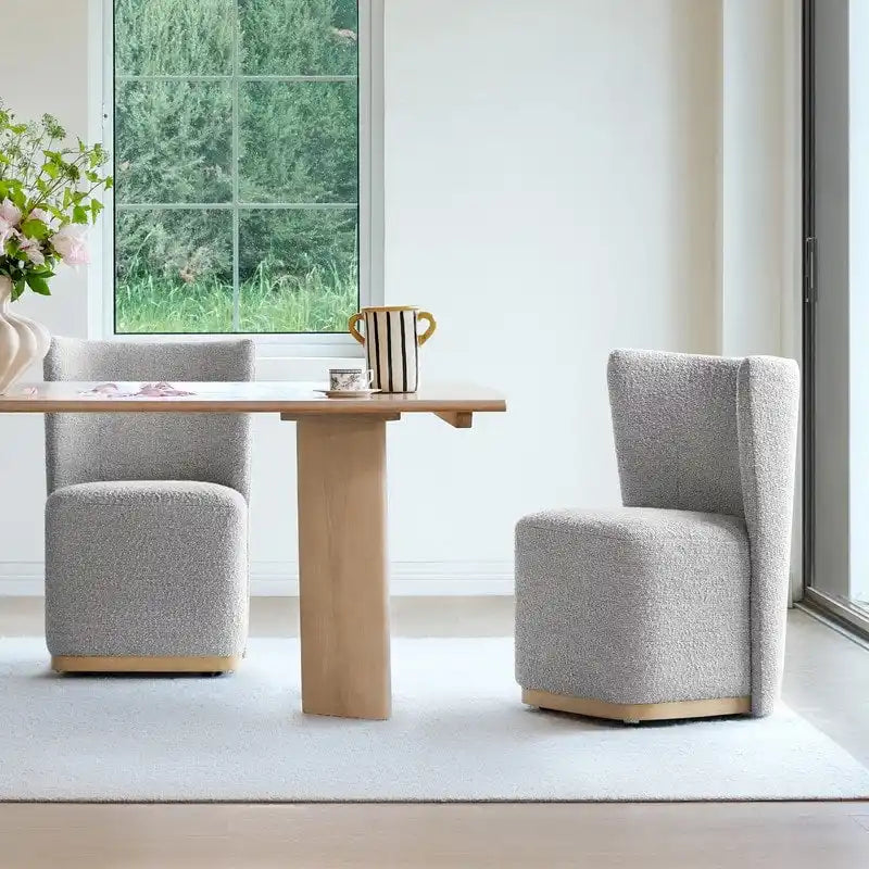 Modern Dining Chairs with Casters&Wood Base Set of 2