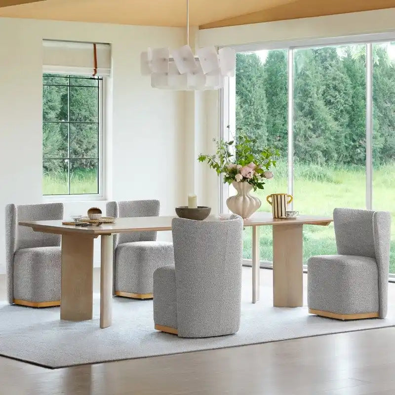 Modern Dining Chairs with Casters&Wood Base Set of 2