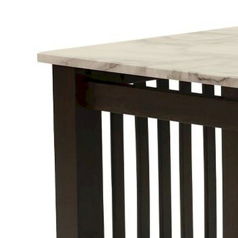 21 Inch Side End Table, White Faux Marble, Bottom Shelf, Black Wood