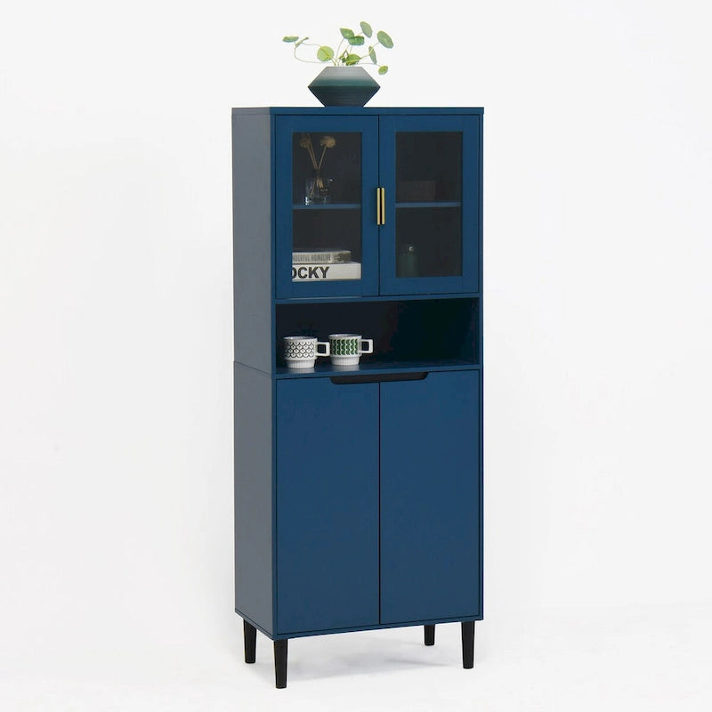 Vetrina alta con 2 ante in vetro e 2 ante, mobile moderno indipendente per bagno, sala da pranzo e soggiorno