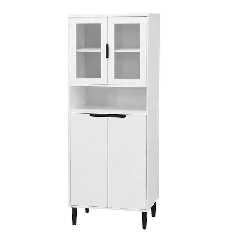 Vetrina alta con 2 ante in vetro e 2 ante, mobile moderno indipendente per bagno, sala da pranzo e soggiorno