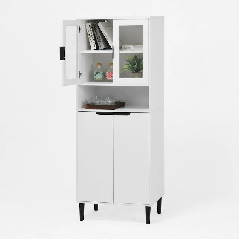 Vetrina alta con 2 ante in vetro e 2 ante, mobile moderno indipendente per bagno, sala da pranzo e soggiorno