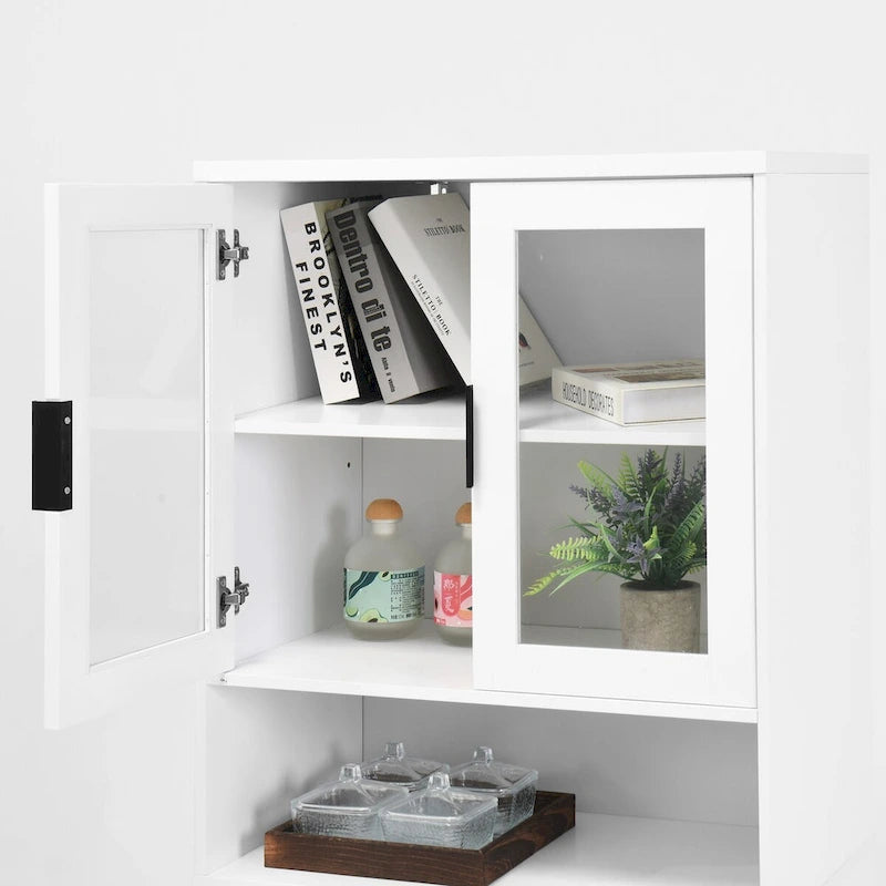 Vetrina alta con 2 ante in vetro e 2 ante, mobile moderno indipendente per bagno, sala da pranzo e soggiorno